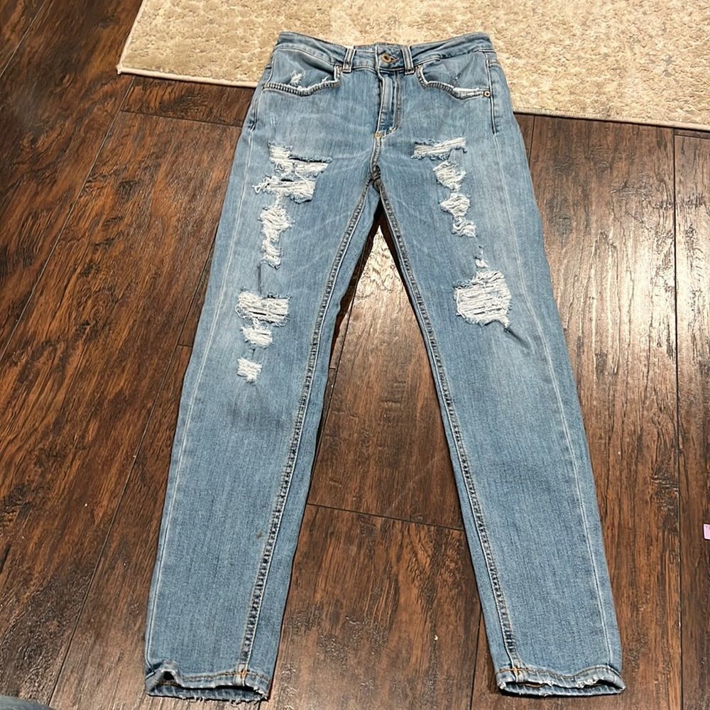 Dondup Distressed high rise skinny jeans size 25 made in Italy light wash EUC